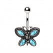 Piercing nombril papillon antique à turquoises