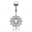 Piercing nombril petite fleur � 12 p�tales avec Opale et strass
