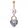 Piercing nombril plaqu� or coeur cadenas avec turquoise
