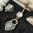Piercing nombril plaqu� or coeur cadenas avec turquoise