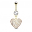 Piercing nombril plaqu� or � coeur constell� de zirconiums