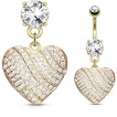 Piercing nombril plaqu� or � coeur constell� de zirconiums