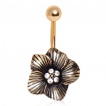 Piercing nombril plaqué or fleur exotique vintage avec strass