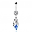 Piercing nombril plume de paon bleue