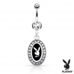 Piercing nombril portrait lapin Playboy à cadre oval gris argenté