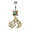 Piercing nombril r�tro � pendentifs lune et �toile arabesque