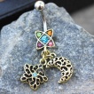 Piercing nombril rétro à pendentifs lune et étoile arabesque