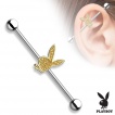 Piercing oreille industriel en acier � lapin Playboy en laiton couvert de paillettes