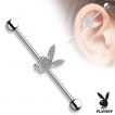 Piercing oreille industriel en acier � lapin Playboy en laiton couvert de paillettes