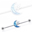Piercing oreille industriel � lune en opale synth�tique et �toile