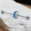 Piercing oreille industriel � lune en opale synth�tique et �toile