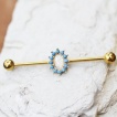 Piercing oreille industriel plaqu� or � Opale ovale bord�e de Turquoises