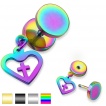 Piercing oreille style faux plug � pendentif coeur avec croix