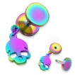 Piercing oreille style faux plug à pendentif tête de mort