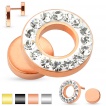 Piercing oreille style faux plug avec anneau excentré auréolé de pierres