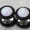 Piercing oreille style faux plug à embout en opale
