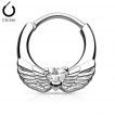 Piercing septum argent� � ailes d'ange avec coeur de zirconium