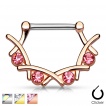 Piercing t�ton � clips � courbes crois�s serti de 4 pierres rondes