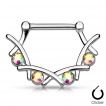 Piercing t�ton � clips � courbes crois�s serti de 4 pierres rondes