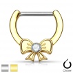 Piercing téton à clips à noeud papillon serti d'un strass clair