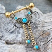 Piercing t�ton antique plaqu� or � turquoises