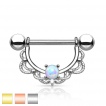 Piercing t�ton barbell en acier � arc en laiton d�cor� avec opale synth�tique