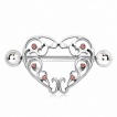 Piercing téton bouclier coeur vintage à strass roses