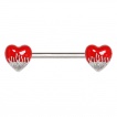 Piercing t�ton coeurs rouges et flammes