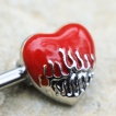 Piercing t�ton coeurs rouges et flammes