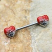 Piercing t�ton coeurs rouges et flammes