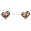 Piercing téton coeurs vintage à paillettes dorées