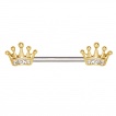 Piercing téton à couronnes de reine dorées à strass