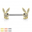 Piercing t�ton en acier � lapins Playboy en laiton avec strass