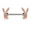 Piercing t�ton en acier � lapins Playboy en laiton avec strass
