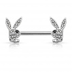 Piercing t�ton en acier � lapins Playboy en laiton avec strass