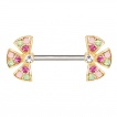 Piercing téton fleur dorée divisée à strass multicolores