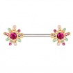 Piercing t�ton � fleurs strass dor�es arc en ciel