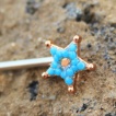 Piercing téton à lune et étoile cuivrées pavées de perles bleues