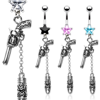 Piercing nombril pendentif r�volver et balle