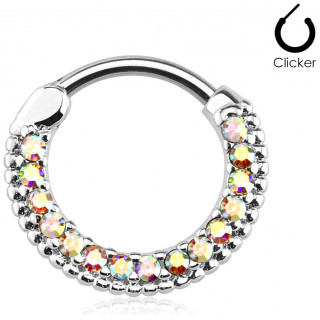 Anneau � clips pav� de strass Aurore bor�ale