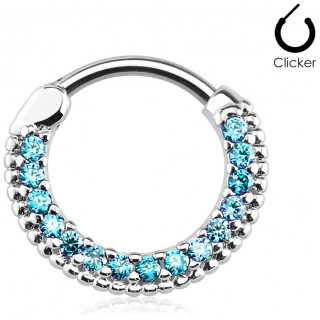 Anneau � clips pav� de strass bleu aqua