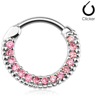 Anneau � clips pav� de strass roses