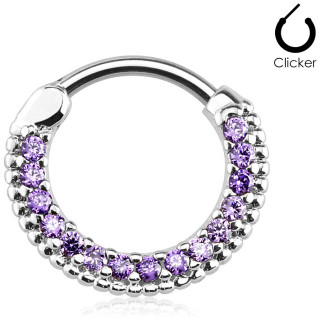 Anneau � clips pav� de strass violet tanzanite