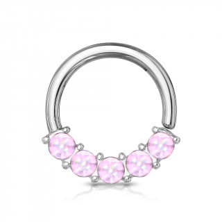 Anneau acier � face sertie de 5 pierres d'epoxy - Pourpre