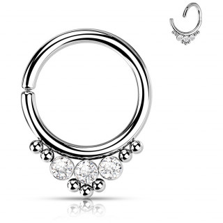 Anneau ajustable par torsion en acier � chevron de perles et strass