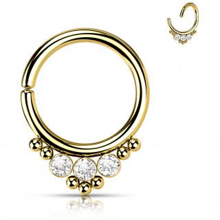 Anneau ajustable par torsion en acier Dor� � chevron de perles et strass