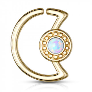 Anneau cartilage dor� lune � cadran avec opale (Daith...)