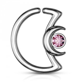 Anneau cartilage duo de lunes � cristal - Rose (Daith...)