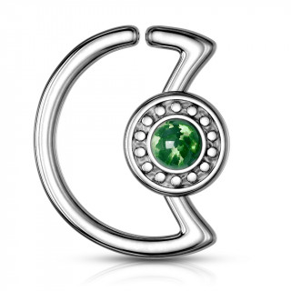 Anneau cartilage lune � cadran avec opale verte  (Daith...)