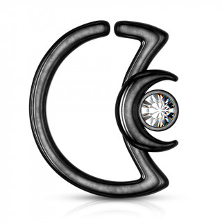 Anneau cartilage noir duo de lunes � cristal (Daith...)